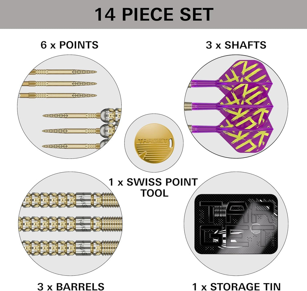 Luke Littler Gen 1 Prodigy Steel Tip Swiss Point Darts, 90% Tungsten, 22G/23G/24G | Generation 1 Gold Steel Tip Darts, G1 Player Edition Swiss Points Dart Sets, Flights and Shafts