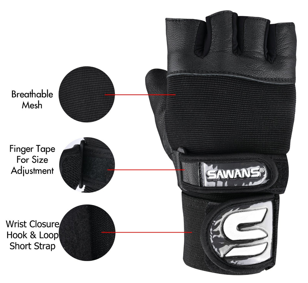 SAWANSÂ® Gym Weight Lifting Gloves Leather Training Straps Body Building Workouts