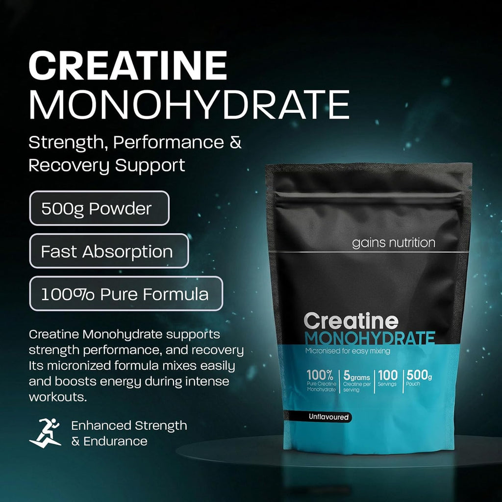 GN Creatine Powder | 500G High Strength Creatine Monohydrate Powder - 5G per Serving | Unflavoured Filler Free Creatine-Monohydrate | Non-Gmo & Gluten Free