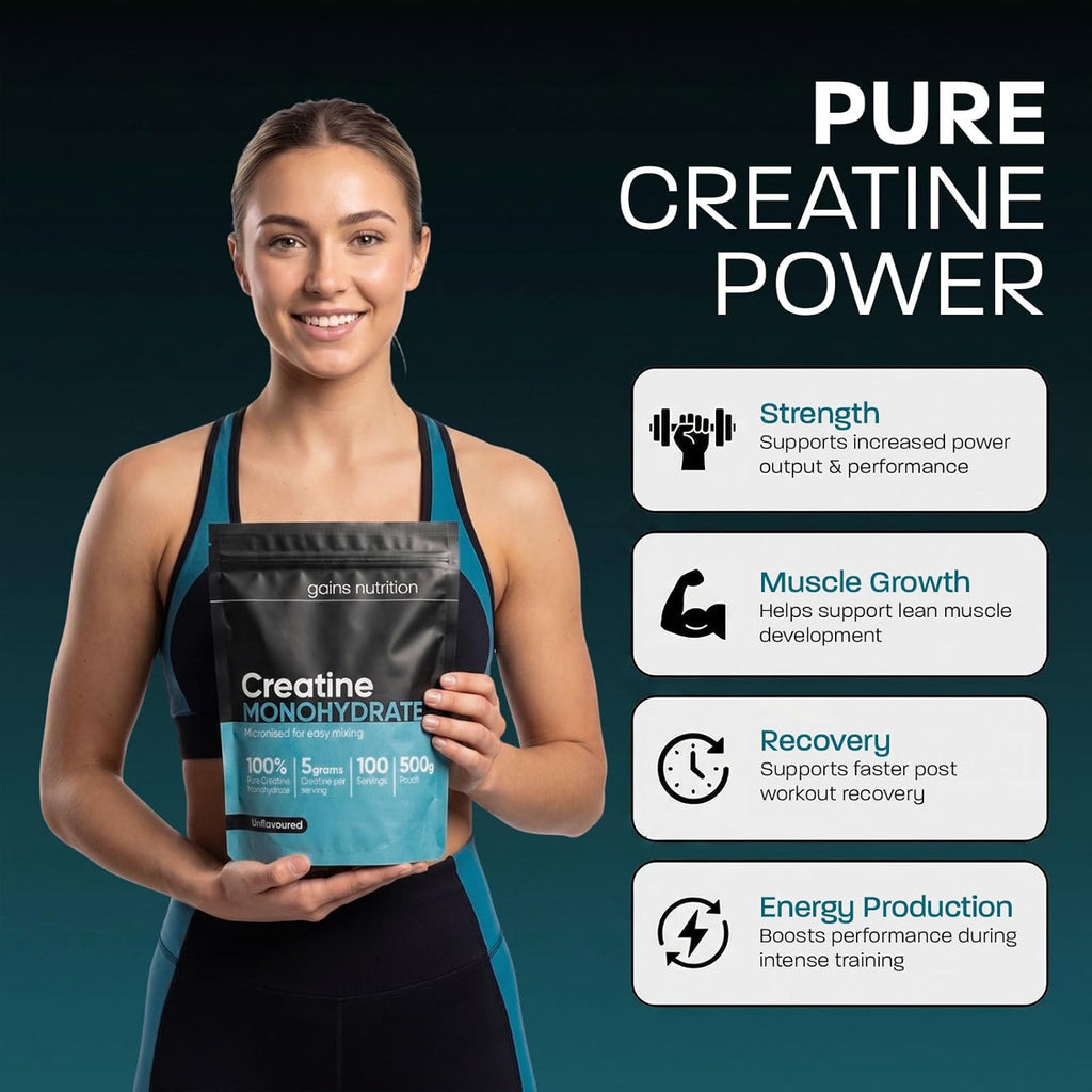 GN Creatine Powder | 500G High Strength Creatine Monohydrate Powder - 5G per Serving | Unflavoured Filler Free Creatine-Monohydrate | Non-Gmo & Gluten Free