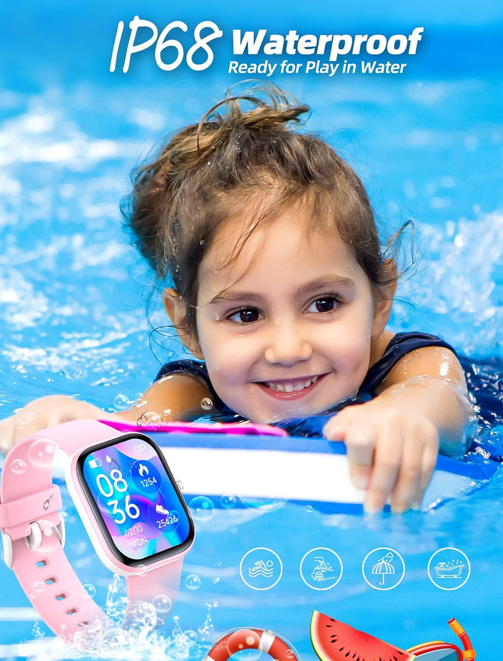 Kids Smart Watch for Girls,Ip68 Waterproof Kids Fitness Tracker Watch with 1.5 Inch DIY Face,Heart Rate Sleep Monitor,19 Sport Modes,Calories Counter,Alarm Clock,Great Gifts for Children 6+ (Pink)