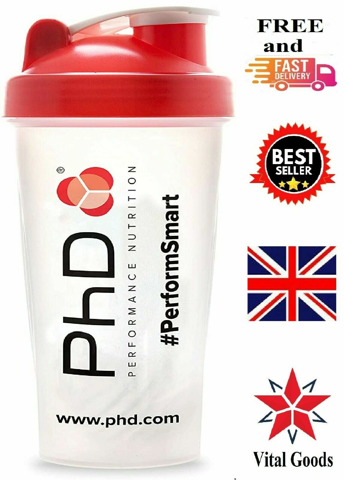 Phd Nutrition Mixball Shaker 600Ml Protein Shaker Bottle Sports Water Blender Uk