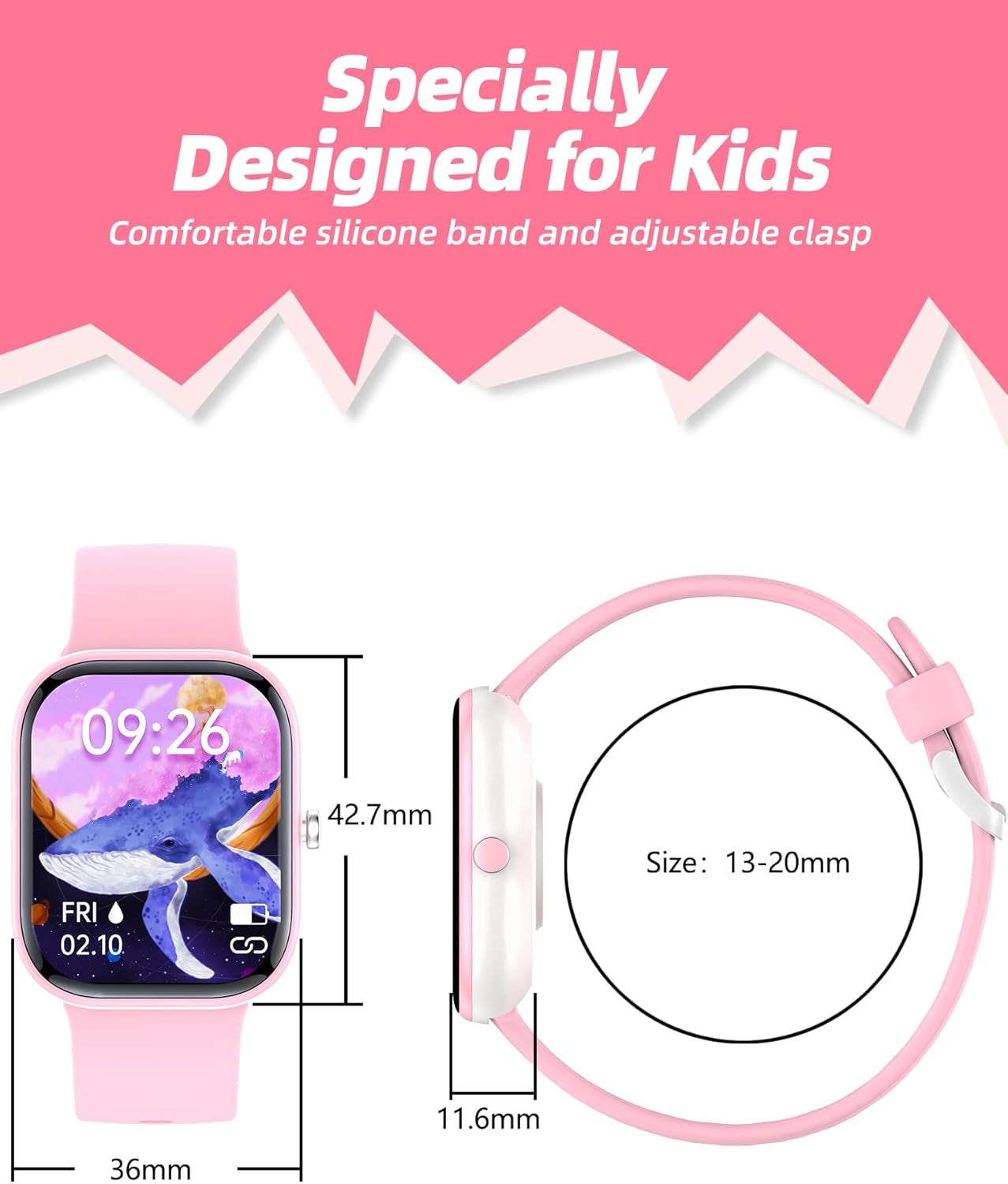 Kids Smart Watch for Girls,Ip68 Waterproof Kids Fitness Tracker Watch with 1.5 Inch DIY Face,Heart Rate Sleep Monitor,19 Sport Modes,Calories Counter,Alarm Clock,Great Gifts for Children 6+ (Pink)