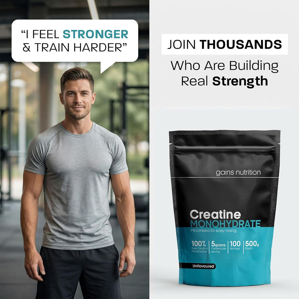 GN Creatine Powder | 500G High Strength Creatine Monohydrate Powder - 5G per Serving | Unflavoured Filler Free Creatine-Monohydrate | Non-Gmo & Gluten Free