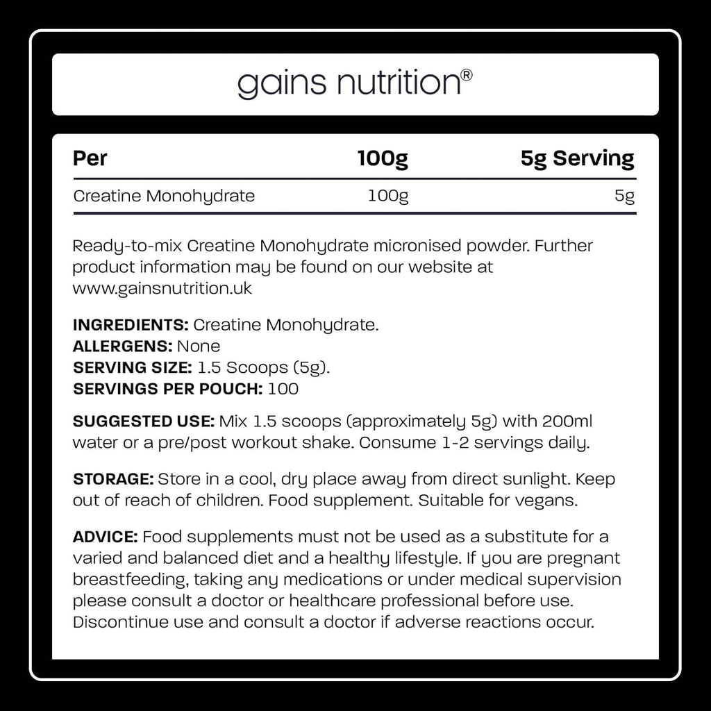 GN Creatine Powder | 500G High Strength Creatine Monohydrate Powder - 5G per Serving | Unflavoured Filler Free Creatine-Monohydrate | Non-Gmo & Gluten Free