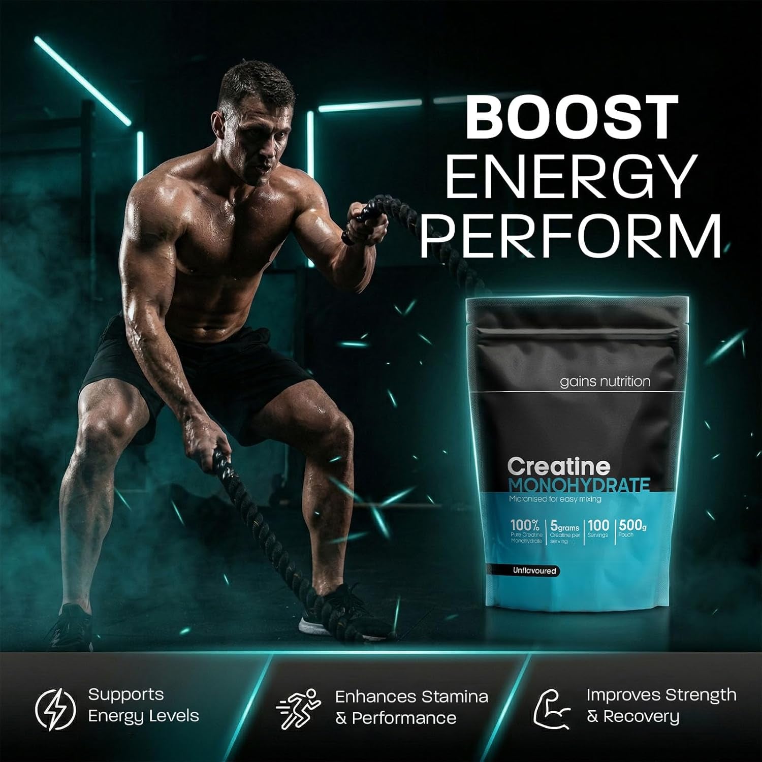 GN Creatine Powder | 500G High Strength Creatine Monohydrate Powder - 5G per Serving | Unflavoured Filler Free Creatine-Monohydrate | Non-Gmo & Gluten Free