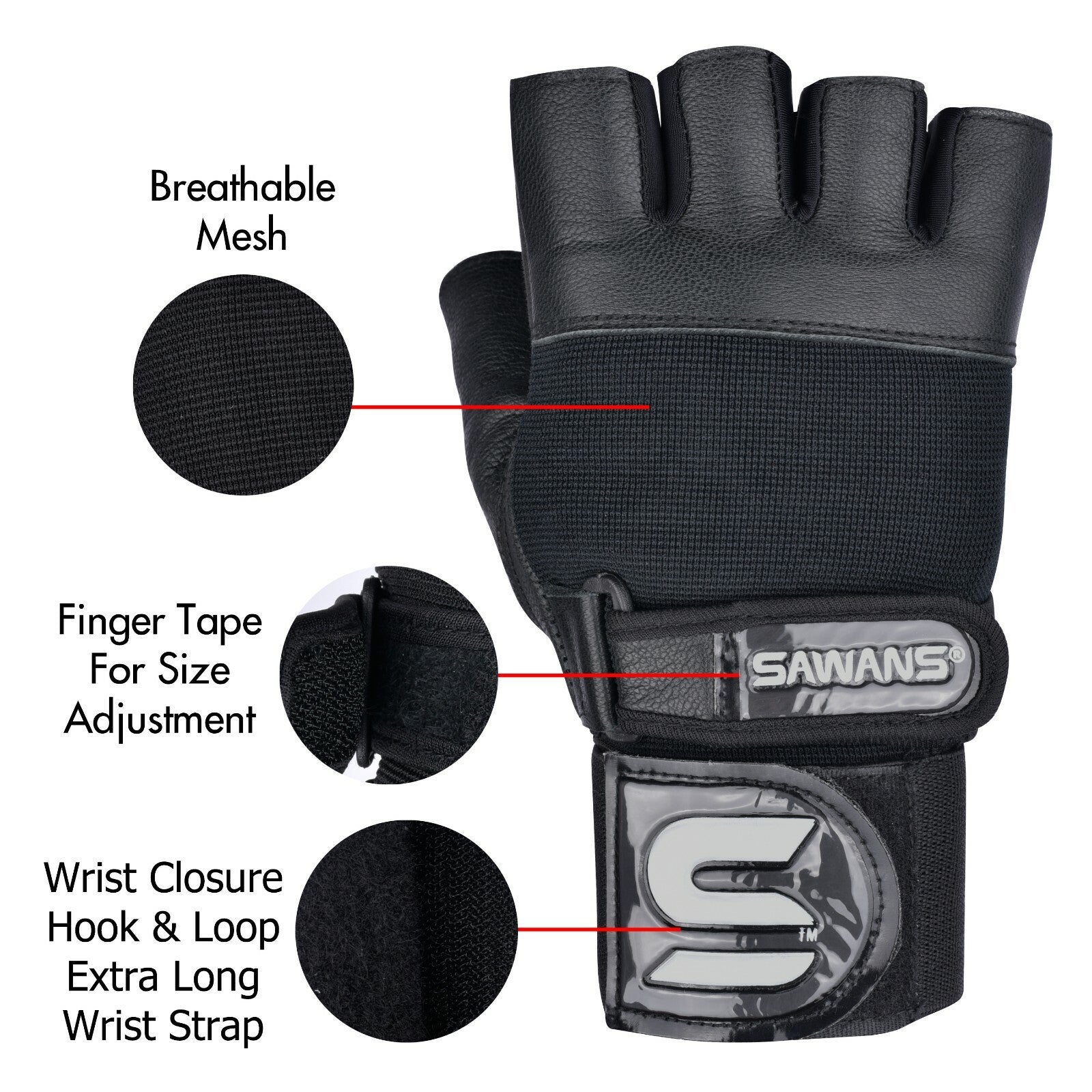 SAWANSÂ® Gym Weight Lifting Gloves Leather Training Straps Body Building Workouts