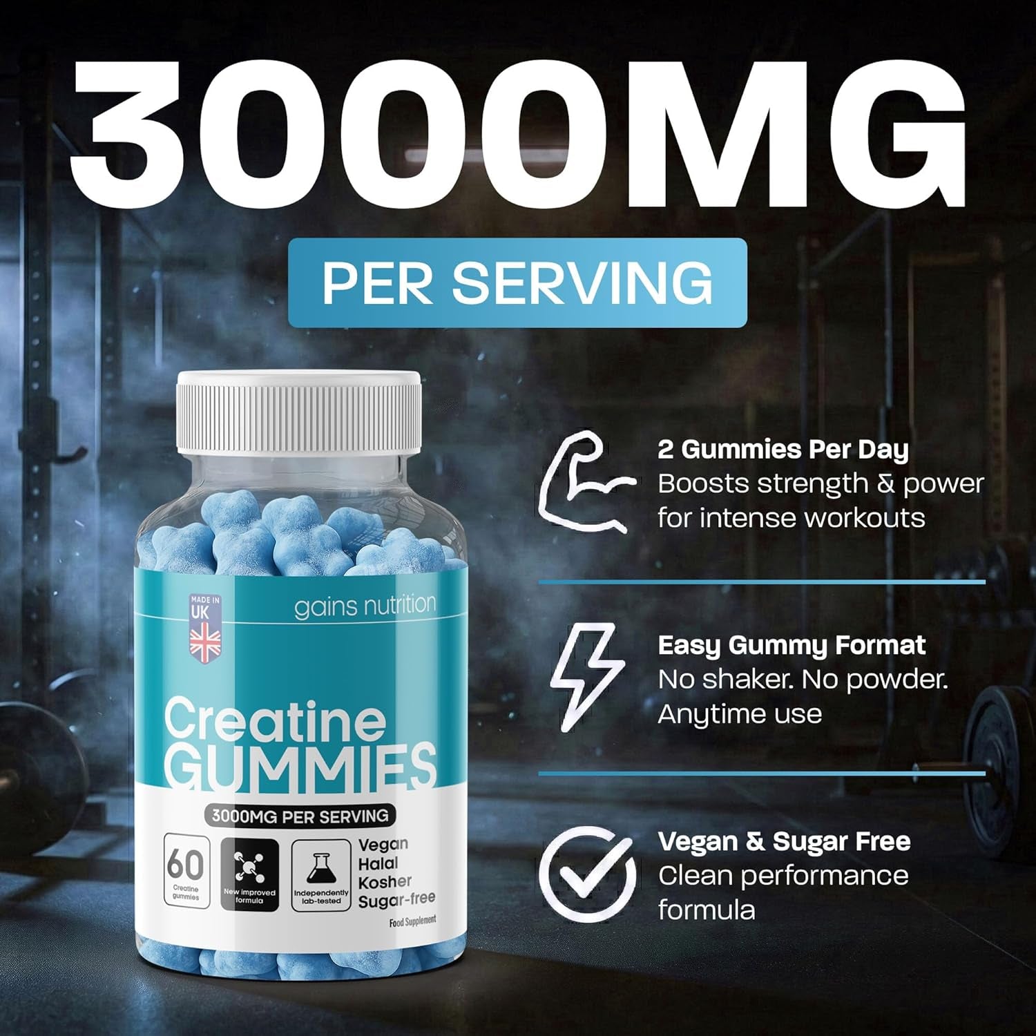 GN Creatine Gummies | 60 Chewable Creatine Gummies for Men & Women - 3000Mg Creatine-Monohydrate per Serving | Berry Flavour, Non-Gmo & Suitable for Vegans & Vegetarians