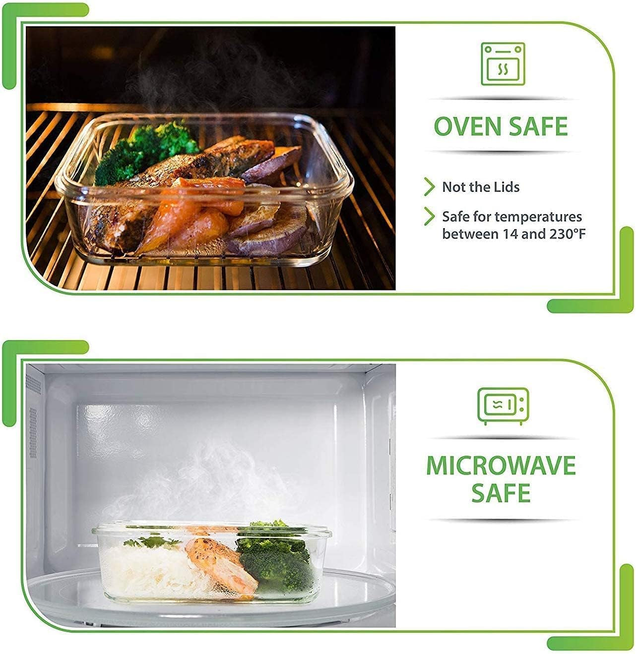 [5-Pack] Food Prep & Storage Glass Containers with Lids - Airtight Glass Meal Prep Containers Reusable (880 Millilitres - 1 Compartment)