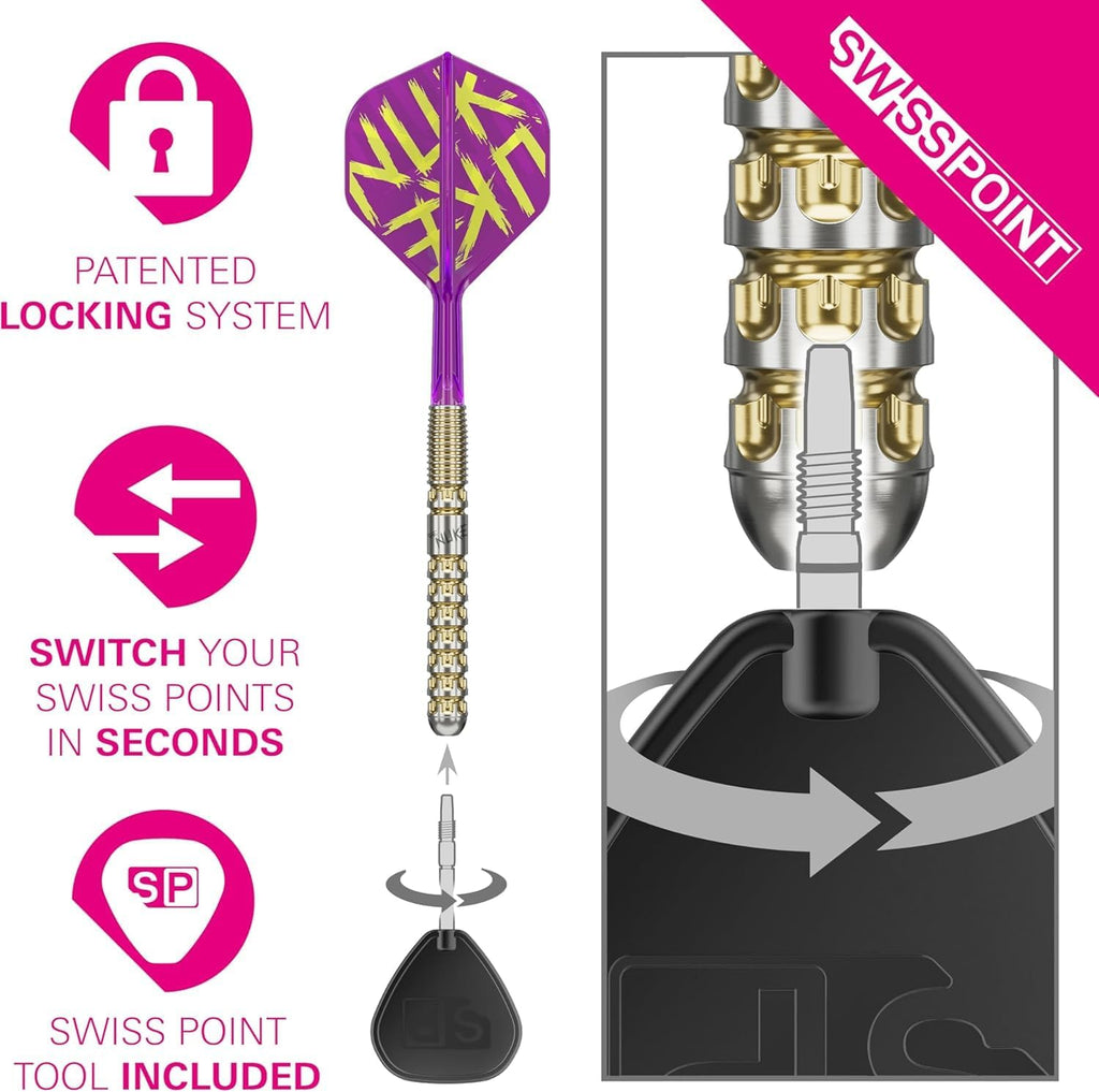 Luke Littler Gen 1 Prodigy Steel Tip Swiss Point Darts, 90% Tungsten, 22G/23G/24G | Generation 1 Gold Steel Tip Darts, G1 Player Edition Swiss Points Dart Sets, Flights and Shafts