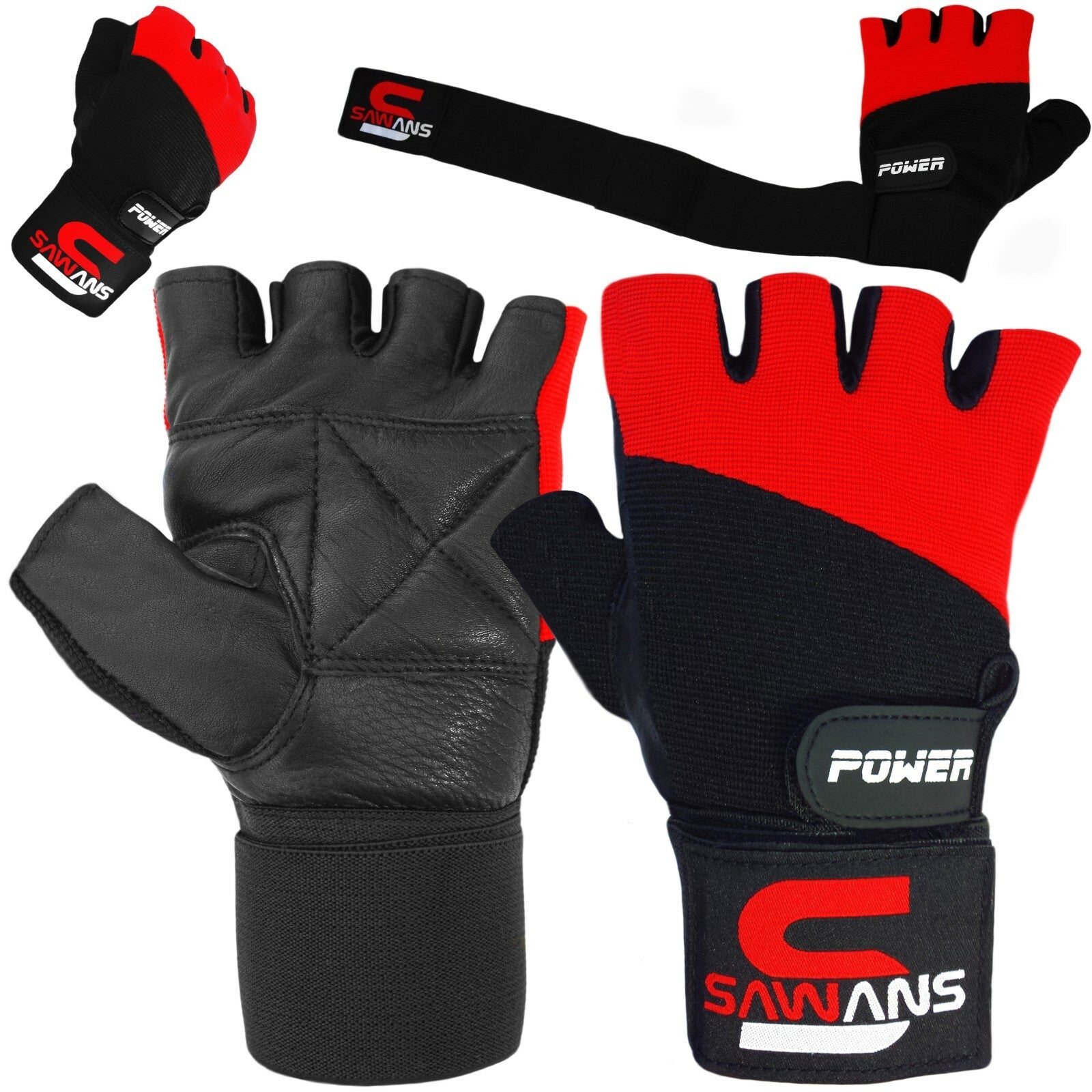 SAWANSÂ® Gym Weight Lifting Gloves Leather Training Straps Body Building Workouts