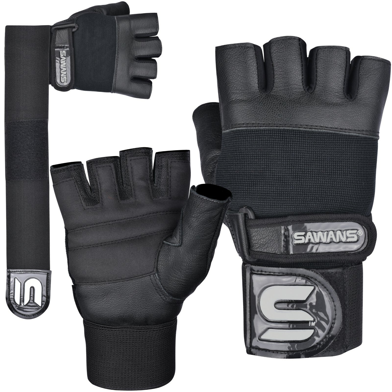 SAWANSÂ® Gym Weight Lifting Gloves Leather Training Straps Body Building Workouts