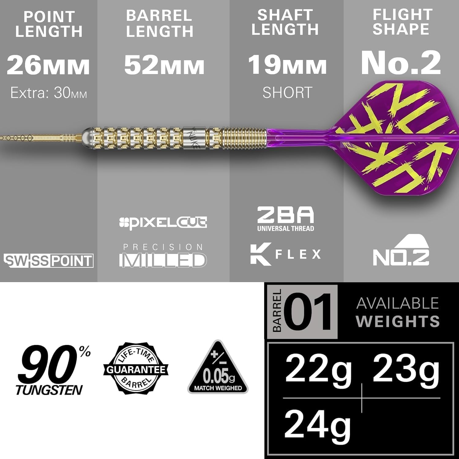 Luke Littler Gen 1 Prodigy Steel Tip Swiss Point Darts, 90% Tungsten, 22G/23G/24G | Generation 1 Gold Steel Tip Darts, G1 Player Edition Swiss Points Dart Sets, Flights and Shafts