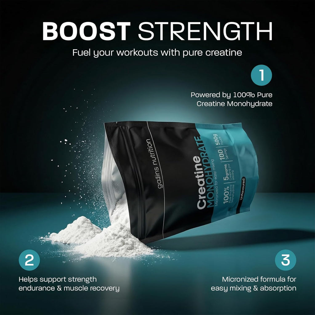 GN Creatine Powder | 500G High Strength Creatine Monohydrate Powder - 5G per Serving | Unflavoured Filler Free Creatine-Monohydrate | Non-Gmo & Gluten Free