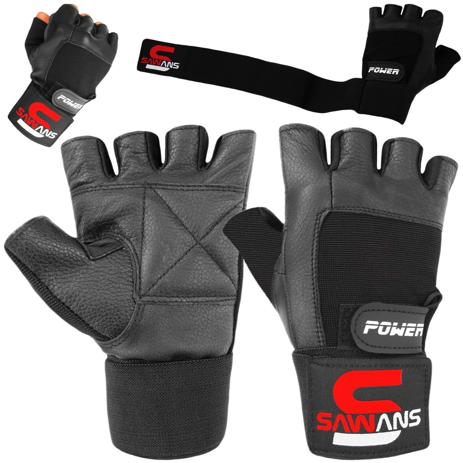 SAWANSÂ® Gym Weight Lifting Gloves Leather Training Straps Body Building Workouts