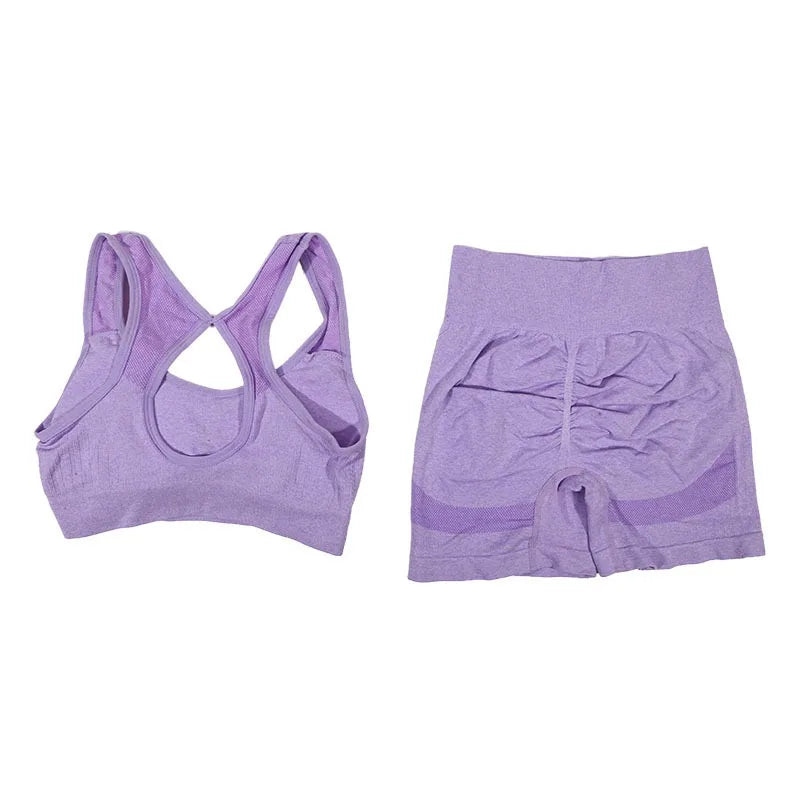 Women Yoga Shorts Sets High Waist Butt Lifting Workout Fitness Tights Tummy Control Gym Running Stretched Sportswear
